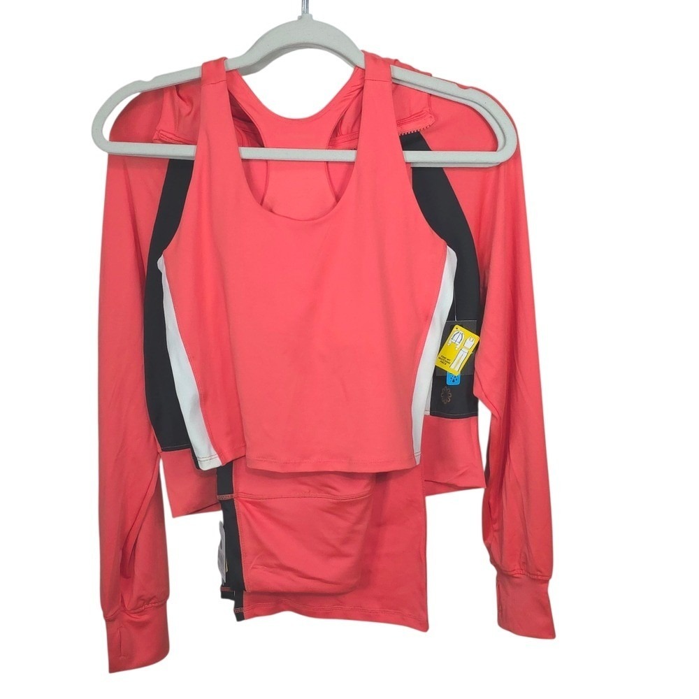 Vibrant Pink and Black Activewear 3 Pc Set Womans Size Small Athletic wear‎ Gym